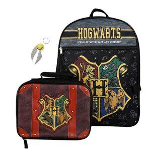 Harry Potter Hogwarts Backpack and Lunch Box Set with Golden Snitch Keychain